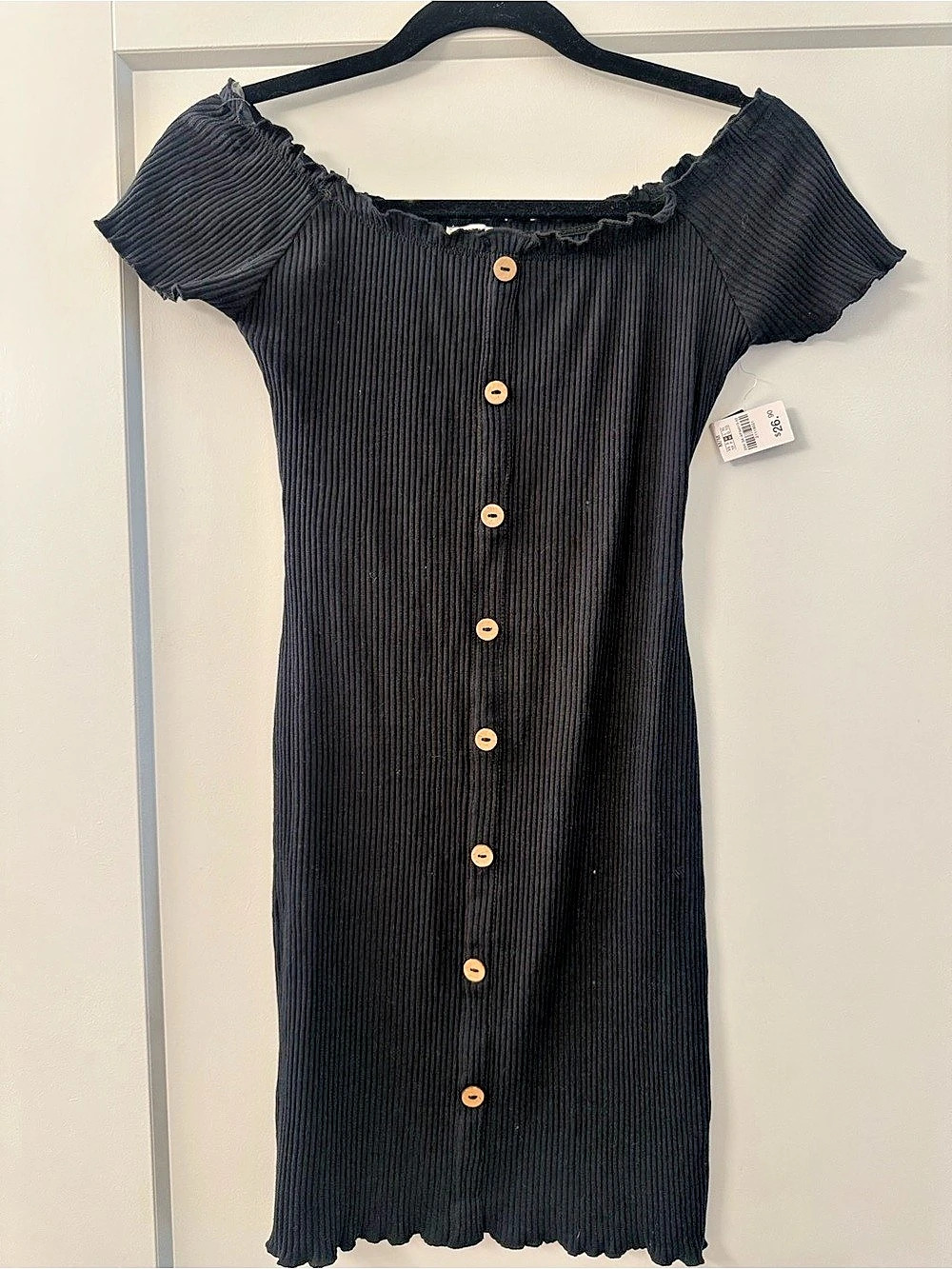 Ardene Ribbed Button-Front Mini Dress in Black Size Medium NWT